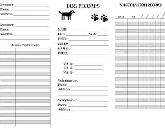 printable dog vaccination chart pet printable immunization etsy