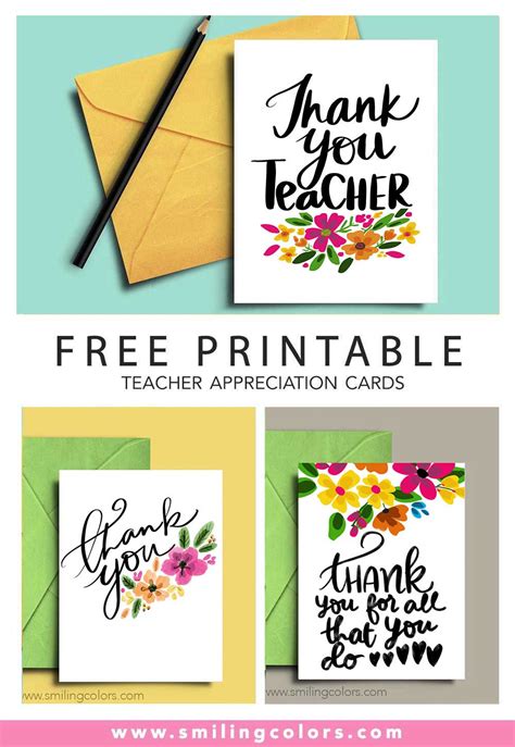 teacher  set    printable note cards smiling colors