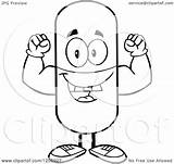 Flexing Pill Mascot Happy Clipart Royalty Vector Cartoon Toon Hit Illustration sketch template