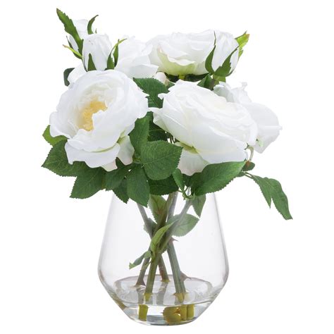 White Rose Arrangement In Glass Vase Wholesale By Hill Interiors