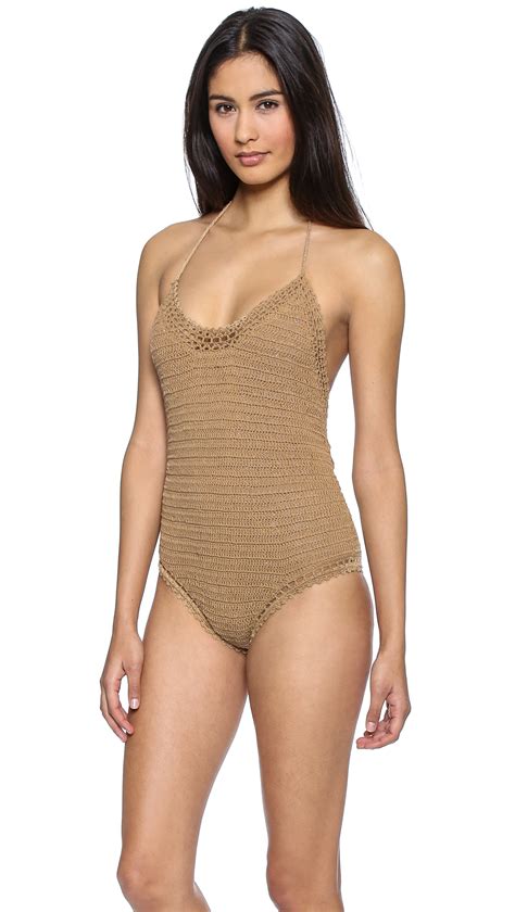 she made me crochet one piece swimsuit charcoal in natural lyst