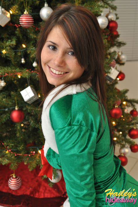 amateur xmas elf hailey lifts her tight skirt to show her