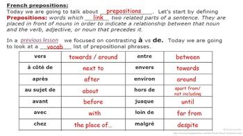 prepositional phrases french prepositions vocab list french quick lesson
