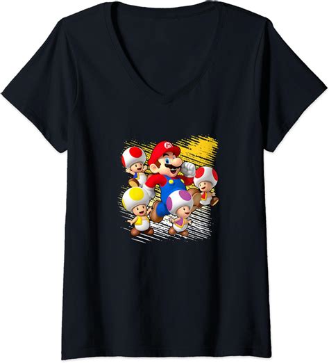 womens super mario group shot toads around mario v neck t