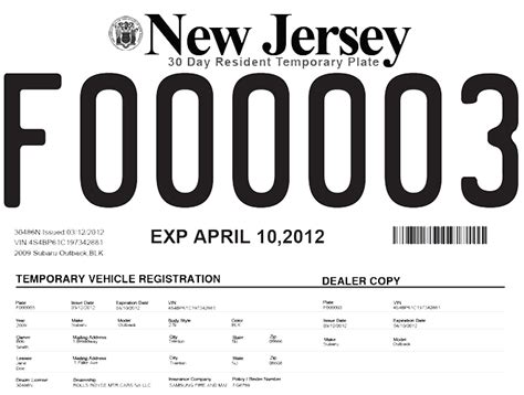 fake printable temporary license plate template