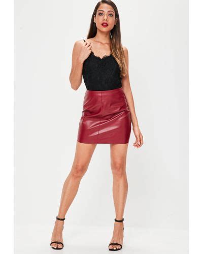 missguided burgundy faux leather mini skirt in red lyst