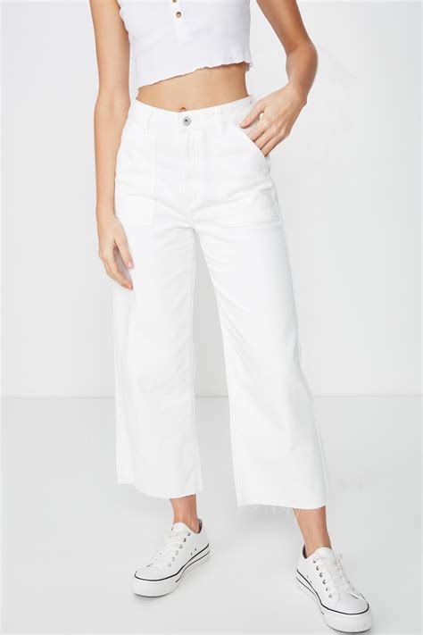 wide leg cropped jeans white cotton  jeans superbalistcom
