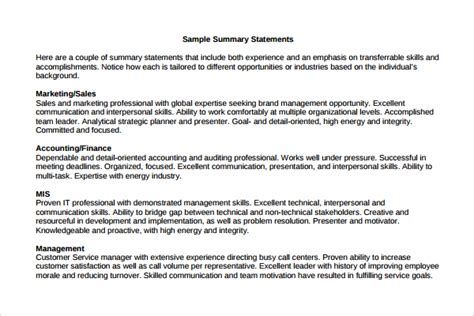sample professional summary templates