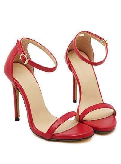 red stiletto high heel ankle strap sandals shein sheinside