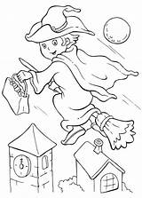 Halloween Broomstick Flee Witch Coloring Her Funschool Little Young sketch template