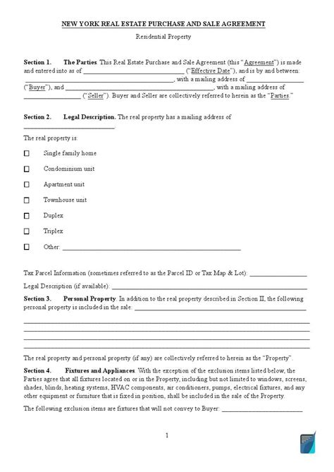 york real estate purchase  sale contract form