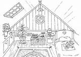 Coloring Pages Rooms Template House Room Grenier Living sketch template