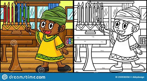 kwanzaa child lighting kinara colored illustration stock vector