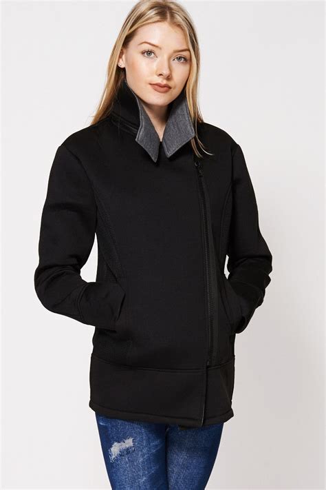 fishnet side panel asymmetrical zip  jacket jackets