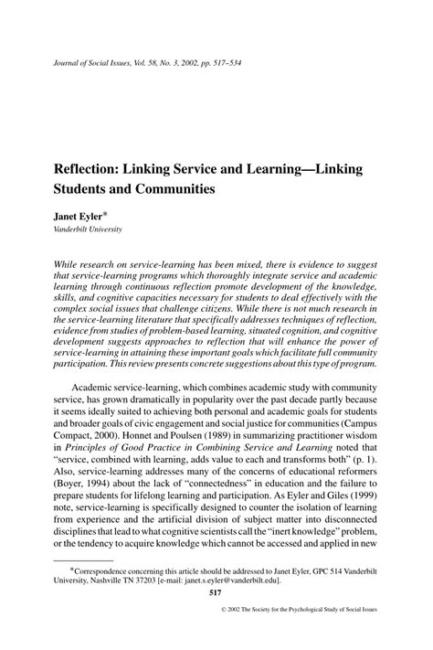 reflection linking service  learninglinking students