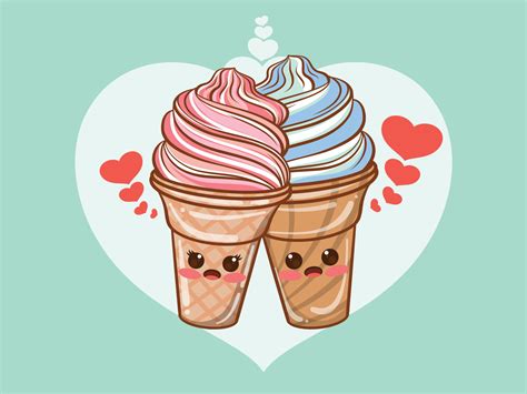 Cute Ice Cream Couple Concept Cartoon 4267342 Vector Art At Vecteezy