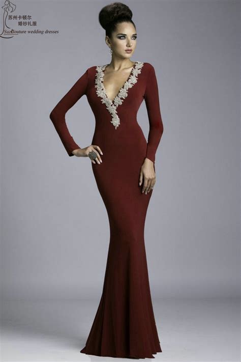 long mermaid prom dresses pm5178 elegant burgundy long sleeve prom