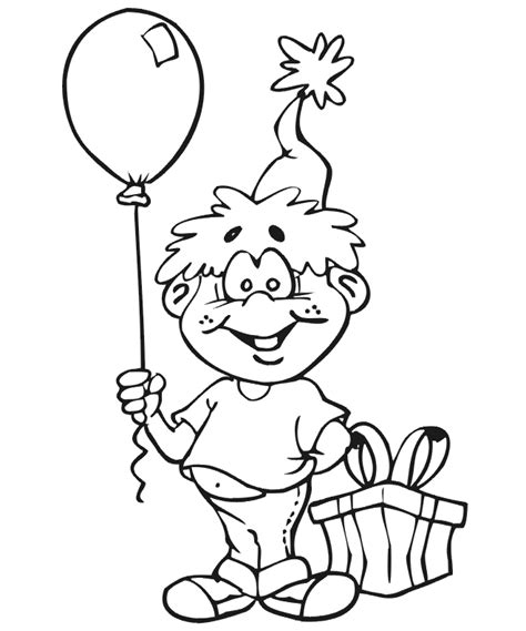 birthday coloring page  boy   gift balloon