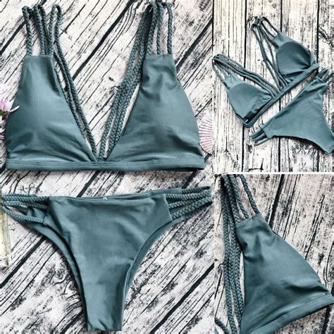 Sexy Swimwear Women Triangle Bikini Set Bandage Push Up Swimsuit