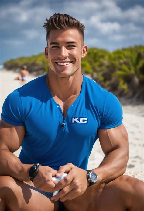 Lexica Muscle College Jock Lounging On The Beach Grinning