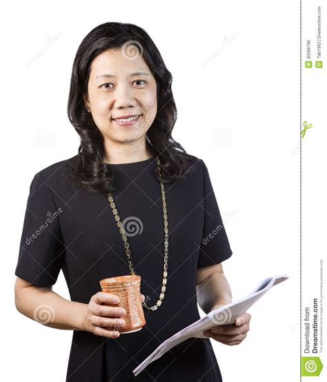 Mature Asian Woman In Business Attire With Report And