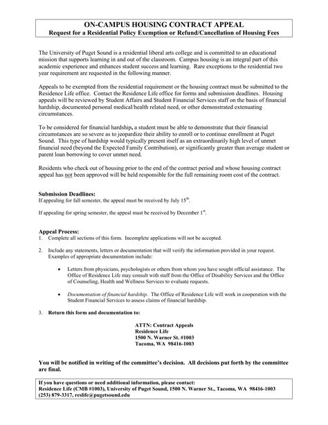 campus housing contract appeal