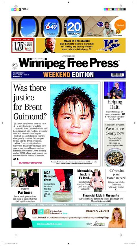 newspaper winnipeg free press canada newspapers in canada saturday s edition january 23 of