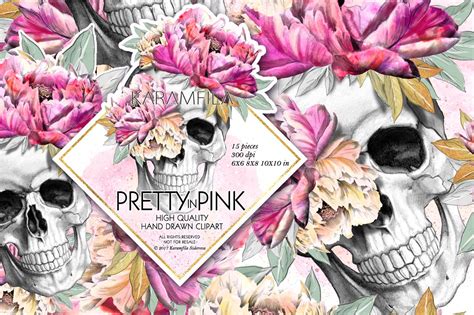 Pretty In Pink Sugar Skull Clipart ~ Illustrations