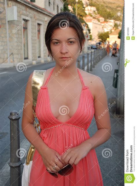 woman walking down the street stock image image of