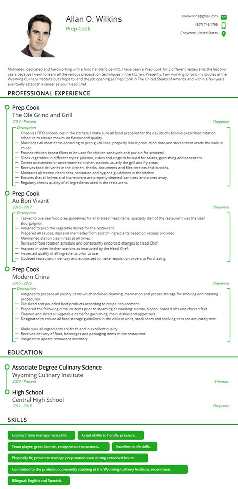 prep cook resume examples