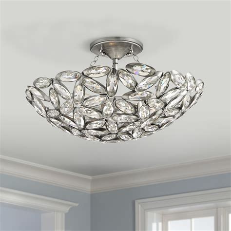 franklin iron works modern ceiling light semi flush mount fixture brushed nickel  wide clear