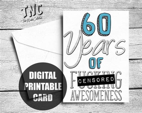 60th Birthday Card For Husband Printable 60 Years Of