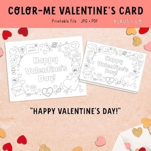 valentines day card coloring page printable activity etsy