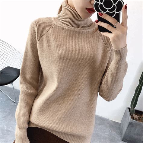 new korean style women sweaters chic knitted turtleneck sweaters and