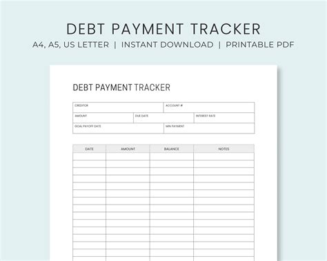 debt payment tracker printable debt payoff planner debt etsy
