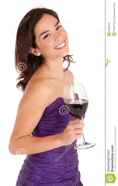 beautiful smiling woman holding a glass of wine stock