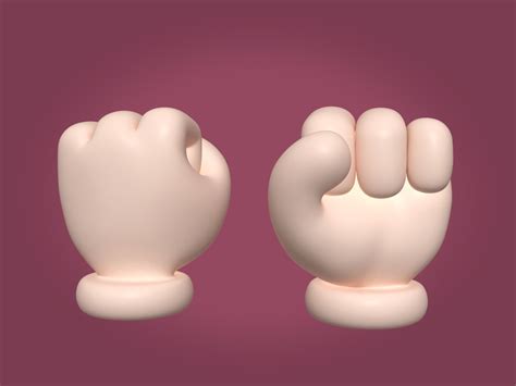 3d model cartoon hand fist icon four fingers vr ar low poly