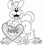 Coloring Dog Valentine Heart Pages Color Printable Valentines Happy sketch template
