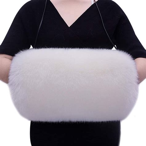 Women Faux Fur Hand Muff Large Warm Hand Muffs For Wedding A White