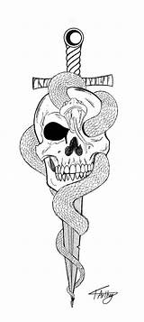 Tattoo Dagger Knife Skulls Totenkopf Schlange Schädel Applikation Skizzen sketch template