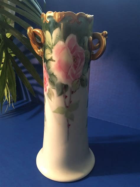 Vienna Austria Hand Painted Two Handles Porcelain Vase Floral Gold Gilded