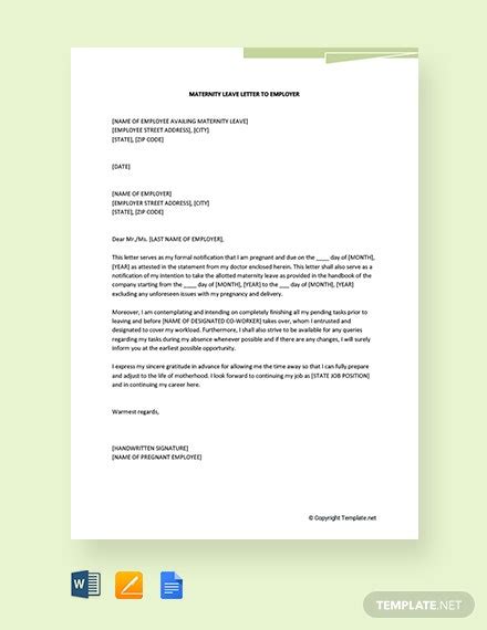 maternity leave request letter template google docs word