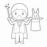 Coloring Magician Wand Magic Illustration Hat Vector Cartoon Illusionist Funny Easy Stock Surprised Star Kids sketch template