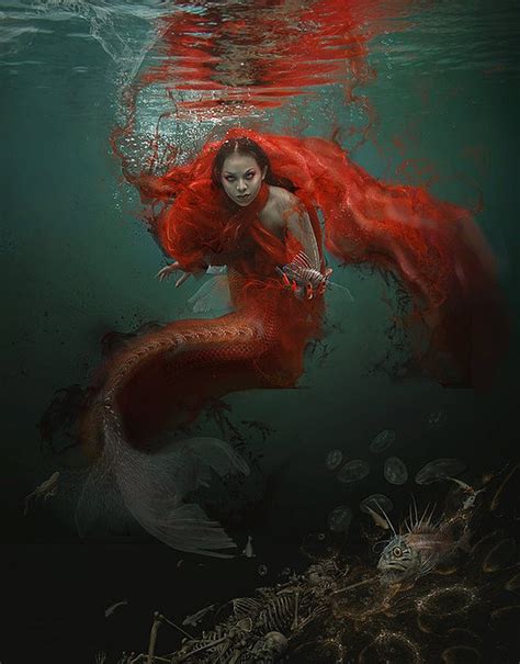 mermaid red fish sea water girl fantasy wallpapers hd desktop