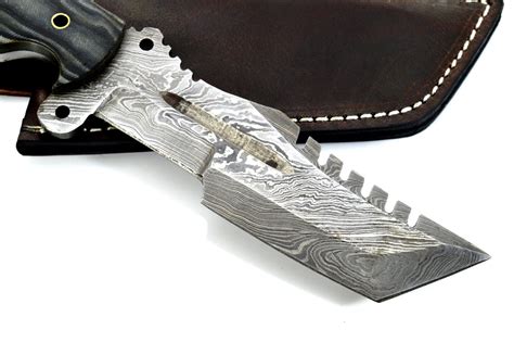 full tang damascus steel hand made fixed blade knife genuine leather