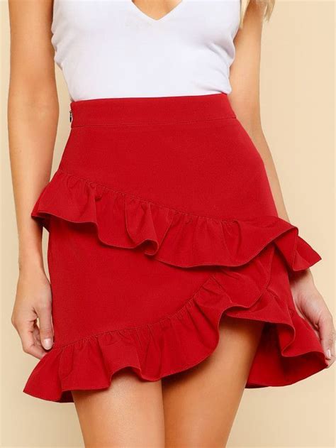 asymmetric layered ruffle skirt sheinsheinside ruffles fashion red shorts high waisted