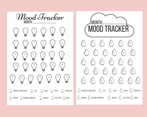 mood tracker printable mood tracker mood chart etsy