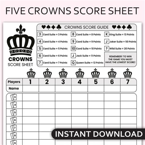 printable  crowns score sheet  crowns score sheets cr inspire