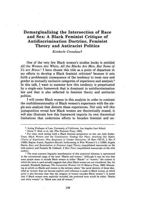 Demarginalizing The Intersection Of Race And Sex A Black