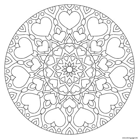 flower mandala  hearts  valentine  day coloring page printable